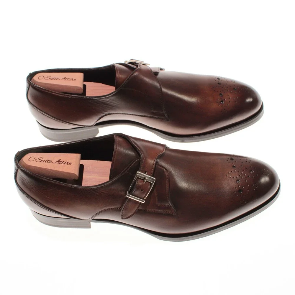 Pastori NWB Single Monk Strap Dress Shoes Size 11 US in Brown Leather